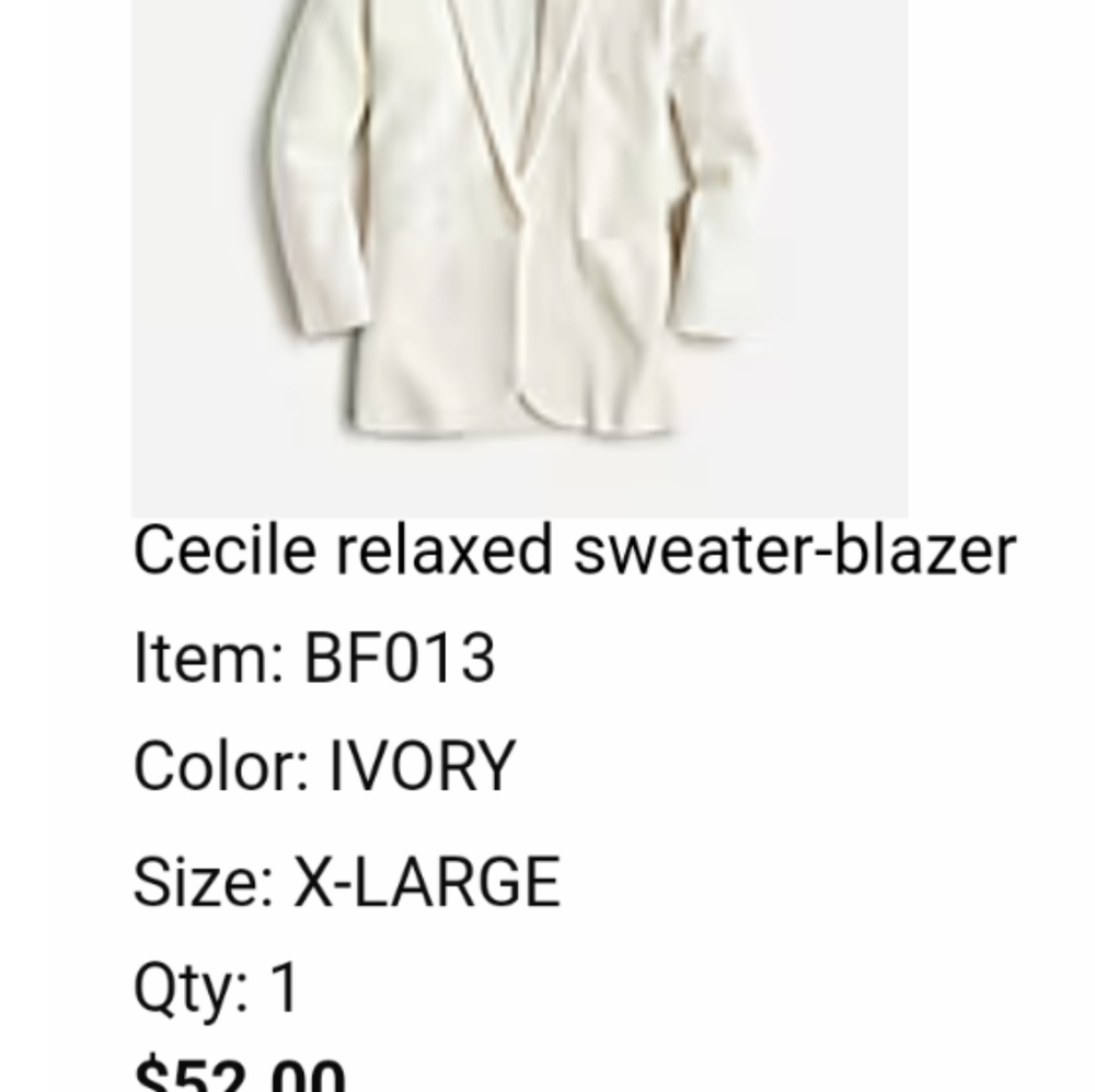 J Crew relaxed sweater blazer new with tags Xl Ivory